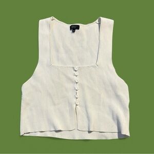 Knit Ribbed Square Neck Button Tank